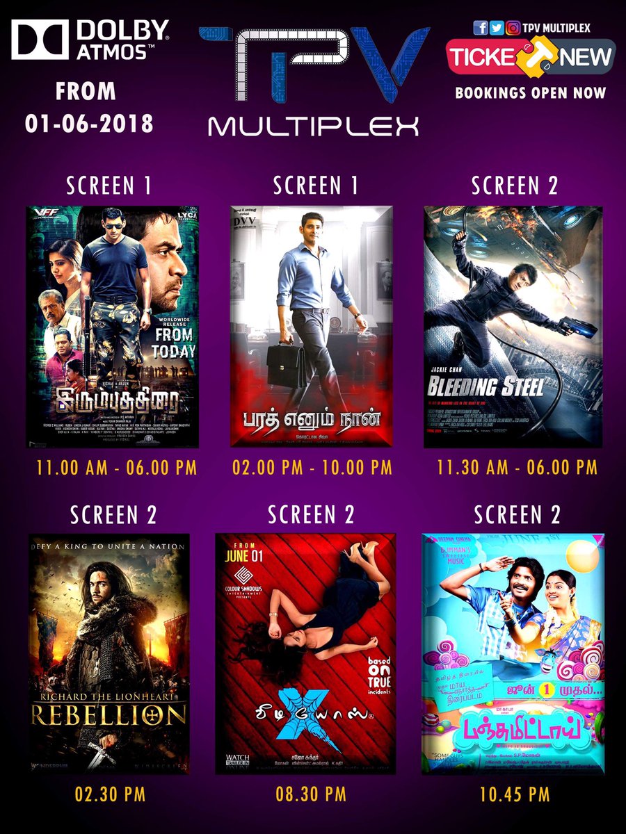 Bookings open for #Irumbuthirai #BharatEnumNaan #BleedingSteel #Rebellion #XVideosTamilMovie #Panjumittai. 

Book your tickets at #TicketNew