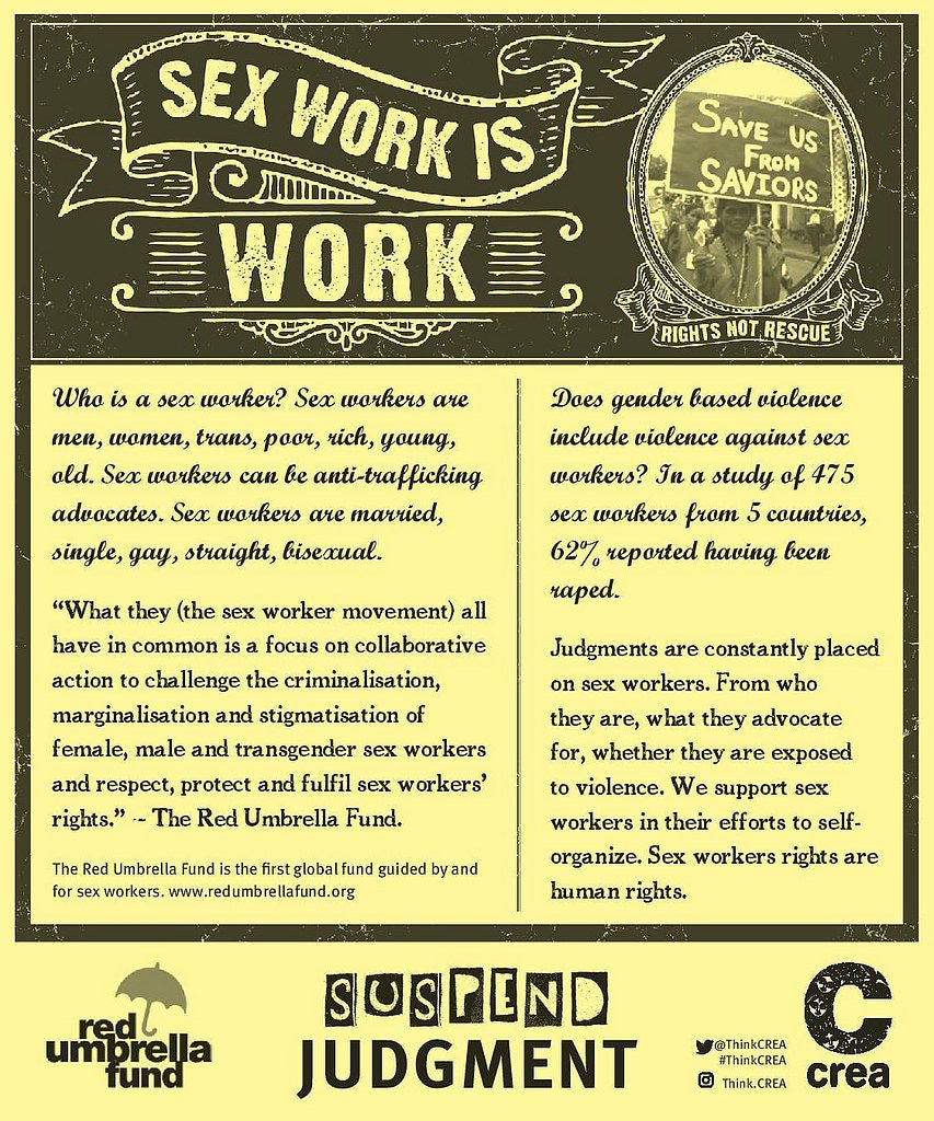 ThinkCREA's tweet image. June 2nd is Int&apos;l Sex Workers Day. We will be featuring voices of sex work activists from India. In prep. here is a leaflet from our campaign #suspendjudgment! Stay tuned for more. #Listentosexworkers #notjustmywork