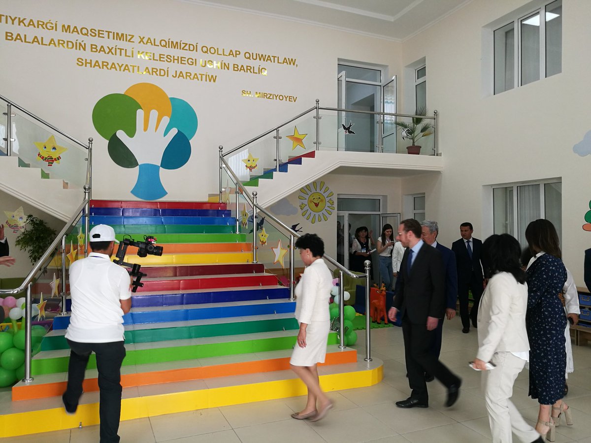 UNICEF_UZB's tweet photo. A new preschool opens in Nukus. New opportunities and new hopes for children. 
Ministry of Preschool Education celebrates International Children's by inaugurating a new preschool.

#ChildrensDay #EarlyMomentsMatter https://t.co/GhSWd5rL31