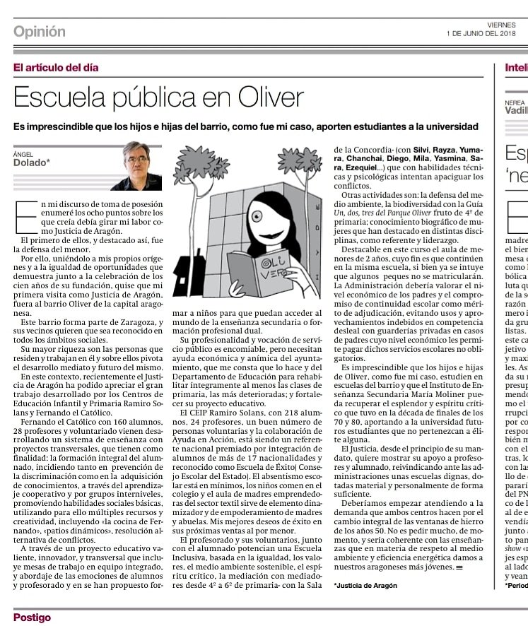 CEIPFECZGZ's tweet photo. Hoy salimos en el @periodicoaragon, artículo de nuestro @el_justicia 
@CPRamiroSolans @HeraldoEscolar @heraldoes @dgafprofesorado @cifemazaragoza https://t.co/DXPwSKftwA