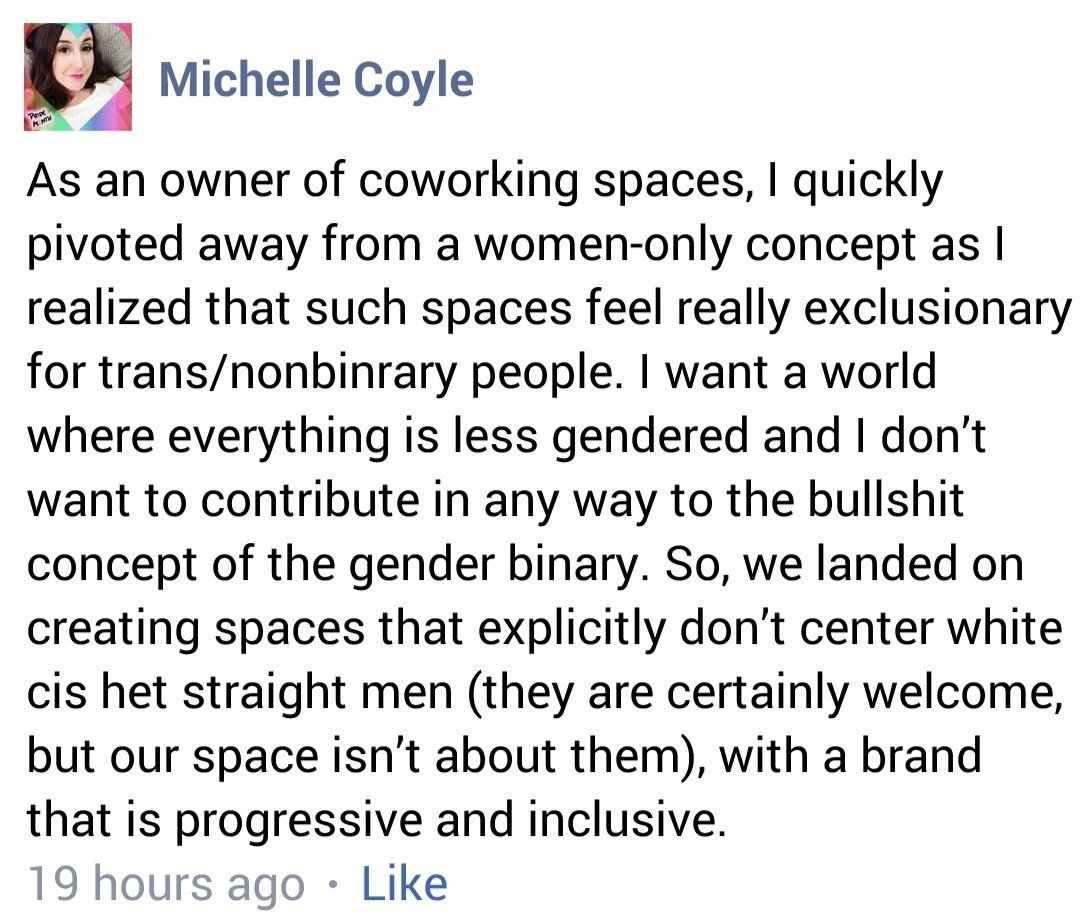 cruella_radfem's tweet photo. So she opted-out of her first idea of having woman only space because it's not inclusive for men. #liberalReasoning https://t.co/DfkfgE7Zep