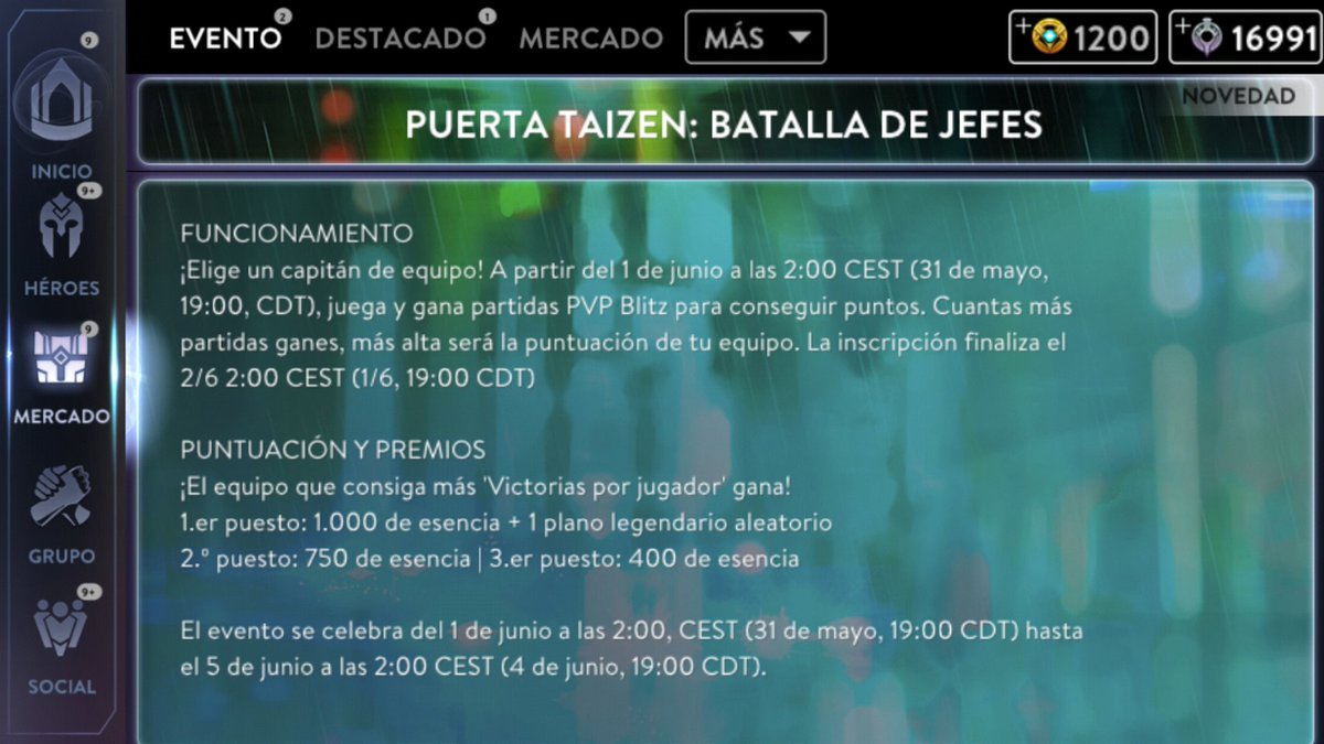 ESPVainglory's tweet photo. ¡Nuevo evento! Se llama "Batalla de jefes" y tendremos que inscribirnos en un equipo, con temática japonesa. Para conseguir puntos, hay que ganar el mayor número de Blitz posibles. El ganador se llevará 1000 de esencia y un plano legendario. https://t.co/3psfk6ujyV