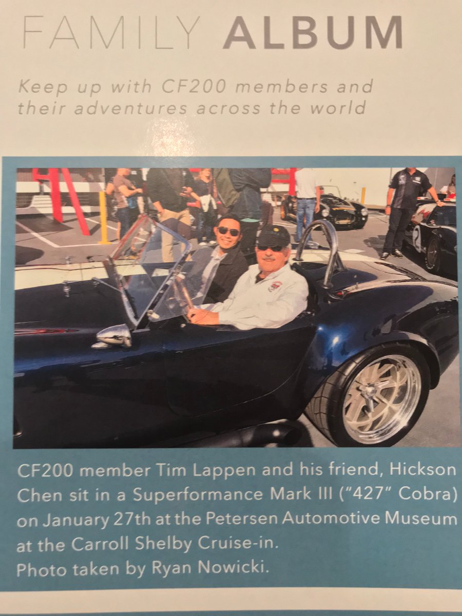 HicksonChen's tweet photo. #TBT When my dear friend #TimLappen invited me to cruise with him in this @Superformance1 beauty. I'm honoured that Tim shared this page in @Petersen_Museum #CF200 #FinishLine magazine. Picture courtesy of @Ryan_Nowicki https://t.co/vTmDPYSbdF