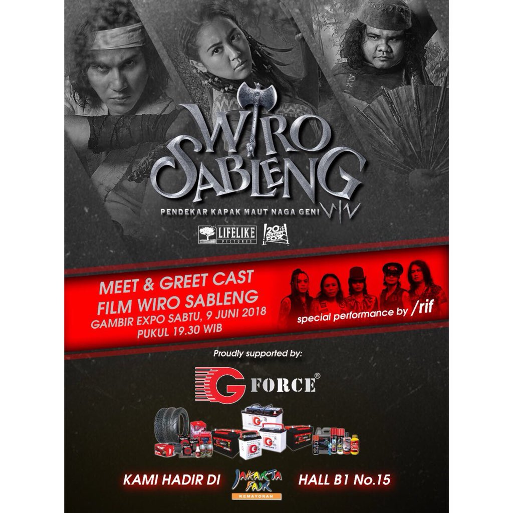 Yuk ikutan Meet and Greet dengan film #WiroSableng w/<a href="/VinoGBastian__/">Vino G.Bastian</a> <a href="/Marshatimothy2/">Marsha timothy</a> <a href="/AndyRIF/">Andy RIF</a> <a href="/FAlfarazi/">Fariz_alfarazi</a> <a href="/ruthmarini18/">Ruthmarini</a> <a href="/diansidik_/">Dian Sidik</a>  tgl 9 JUNI 2018 pkl 19.30 di Gambir Expo - Jakarta Fair Kemayoran!
Bakal ada penampilan dari <a href="/rifbandofficial/">/rif</a>