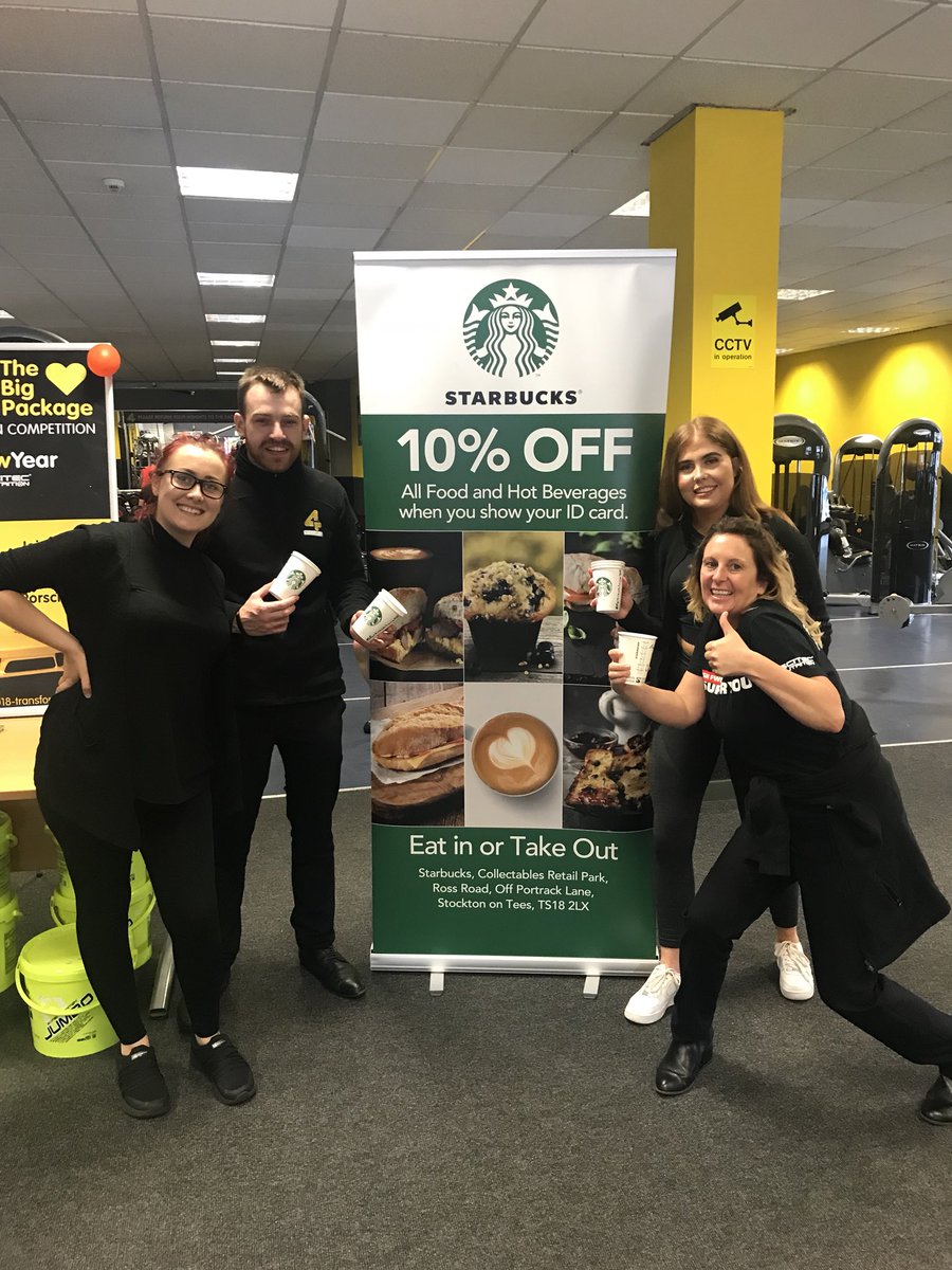 Every week we will have a banner up in a local business. This gives the staff 10% off Starbucks orders and also their members/customers!
If you are a member of xercise4less show us your app to get 10% off your order!

(Offer ends 10/6/2018)

Where will we go next?