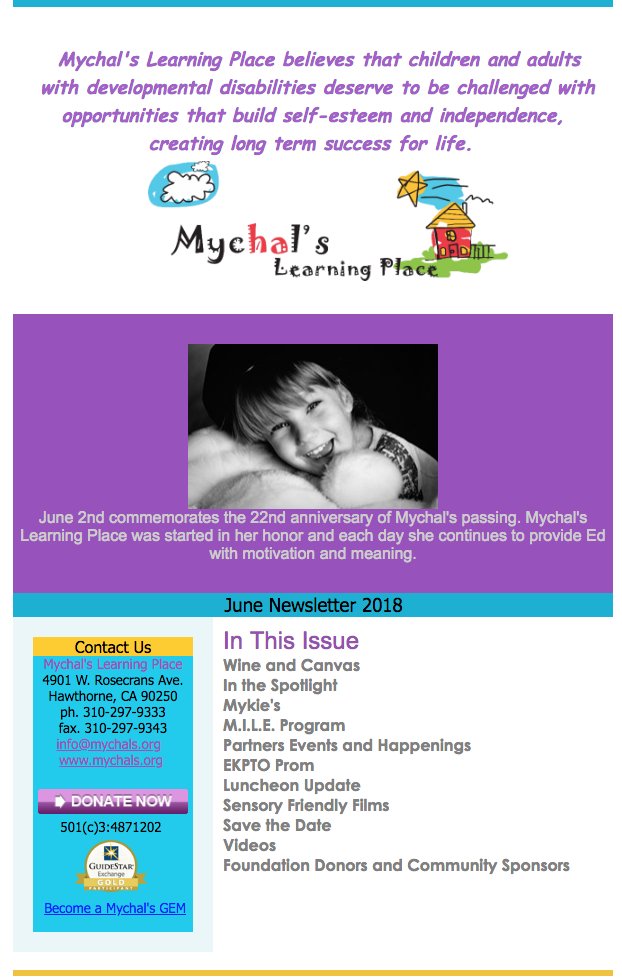 Mychal's - June 2018 Newsletter - Don't miss out! conta.cc/2xvgXwj