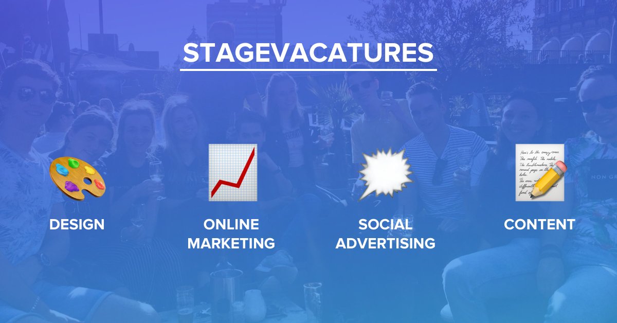 W're hiring! Vanaf september zijn wij weer op zoek naar nieuwe stagiaires! Van design tot online marketing en van social advertising tot content. 
bit.ly/2H8AxOD
#stage #vacature