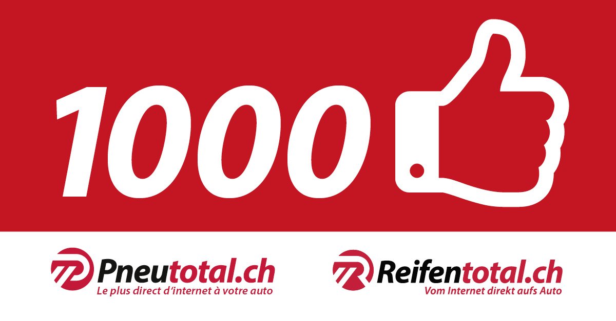 reifentotal.ch und <a href="/pneutotalCH/">Pneutotal Shop</a> kontinuierlich auf Erfolgskurs – im Facebook erzielen die Online-Shops der führenden Schweizer Reifenhäuser bereits über 1000 Likes. Grund: Einzige Webshops mit persönlicher Beratung, Montage und Reifenhotels. facebook.com/reifentotal/ph…