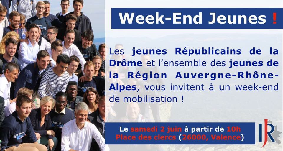 auraneReihanian's tweet photo. 🗓 Rendez-vous demain à Valence pour un grand week-end de mobilisation des #JeunesRepublicains avec @NDaragon @mathdarnaud @HerveMariton et @patricklabaune !
➡️ Débats 🗣
➡️ Tractages et adhésions 🤝
➡️ Soirées 🍻ou🍹
#WeekendMob
#JeuneRepAuTravail #AuvergneRhôneAlpes https://t.co/vFVMPxYzcZ