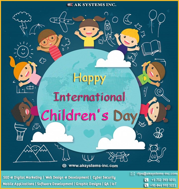 AKSystemsInc's tweet photo. #InternationalChildrensDay A special day to raise awareness about child rights &amp; aim of protecting #children worldwide👧👦
#ChildProtectionWeek #WorldChildrensDay #SaveChildren #stopchildabuse #1stJune #Digitalmarketing #SEO #QA #Webdesign #Webdevelopment #Mobileapp #AKSystemsinc https://t.co/YwmR13tDmq