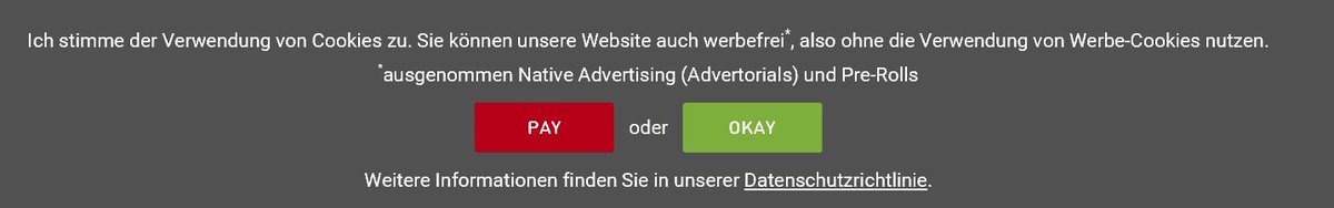 Übrigens: Wer mit drögen Gesetzestexten nichts anfangen kann: Art. 7 Abs. 4 der #DSGVO (Kopplungsverbot) ist seit kurzem in freier Wildbahn ablichtbar. Hier zB bei futurezone.at #GDPR #payorokay #Kopplungsverbot