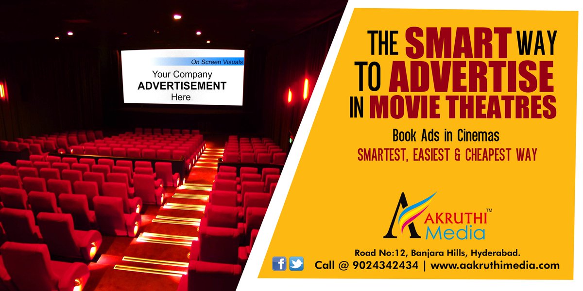 aakruthimedia's tweet photo. #The Smart Way to advertise in #MovieTheaters 
#Book your #Ad in #Cinemas 

#Smartest, #Easiest #Chepest Way...

#OutdoorMarketing, #DynamicAdvertising, #OnscreenAdvertising,#Theaterads,#Busbranding, #Autobranding, #Mediaplanning, #DigitalMarketing

Contact: 90243 42434 https://t.co/S1IGGZJ9Kx