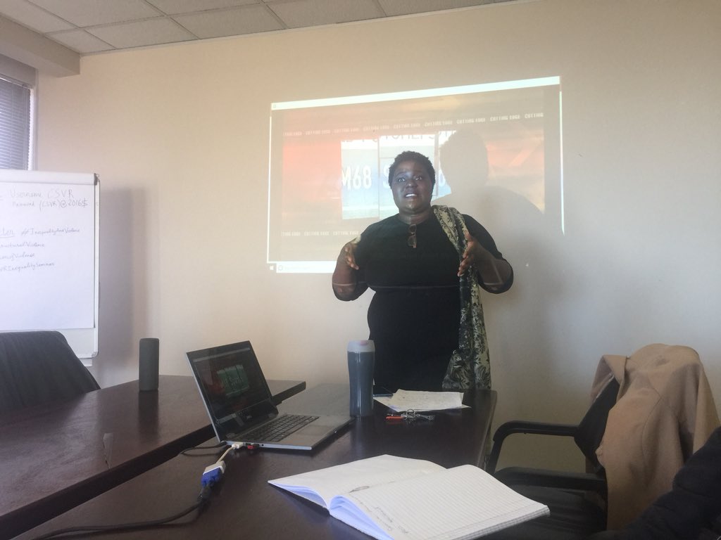 nonhlanhla17's tweet photo. @MasanaTweets gives opening remarks at #CSVRInequalitySeminar discussing #StructuralViolence #DriversofViolence https://t.co/io6JDnCM3P