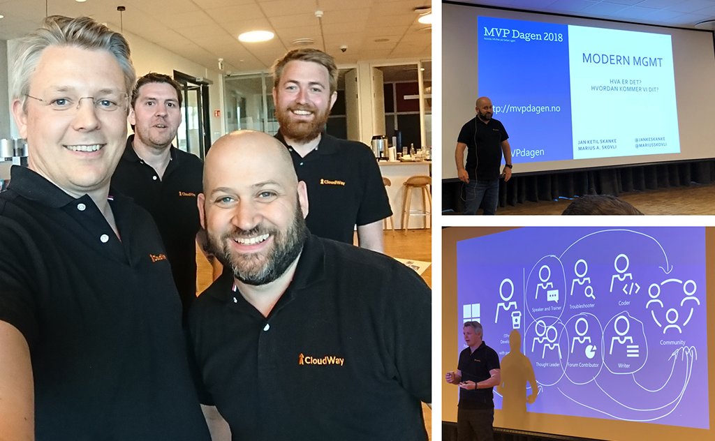 TeamCloudWay's tweet photo. CloudWay represented at MVPDagen 2018 with Jan Ketil Skanke and Stรฅle Hansen as part of the organizers and speakers. The entire team where onsite and as always, commited to #AlwayBeLearning #GoodTimes https://t.co/58LSx1Ds5N https://t.co/8xbPo3Ya8w