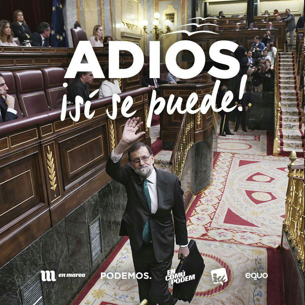 PodemDeltebre's tweet photo. Ni govern frankensteins, ni caos, ni enfonsament dels mercats. S'ha acabat. Posem-nos en marxa per revertir-ho tot. #AdiosRajoy https://t.co/069bo8sGFp