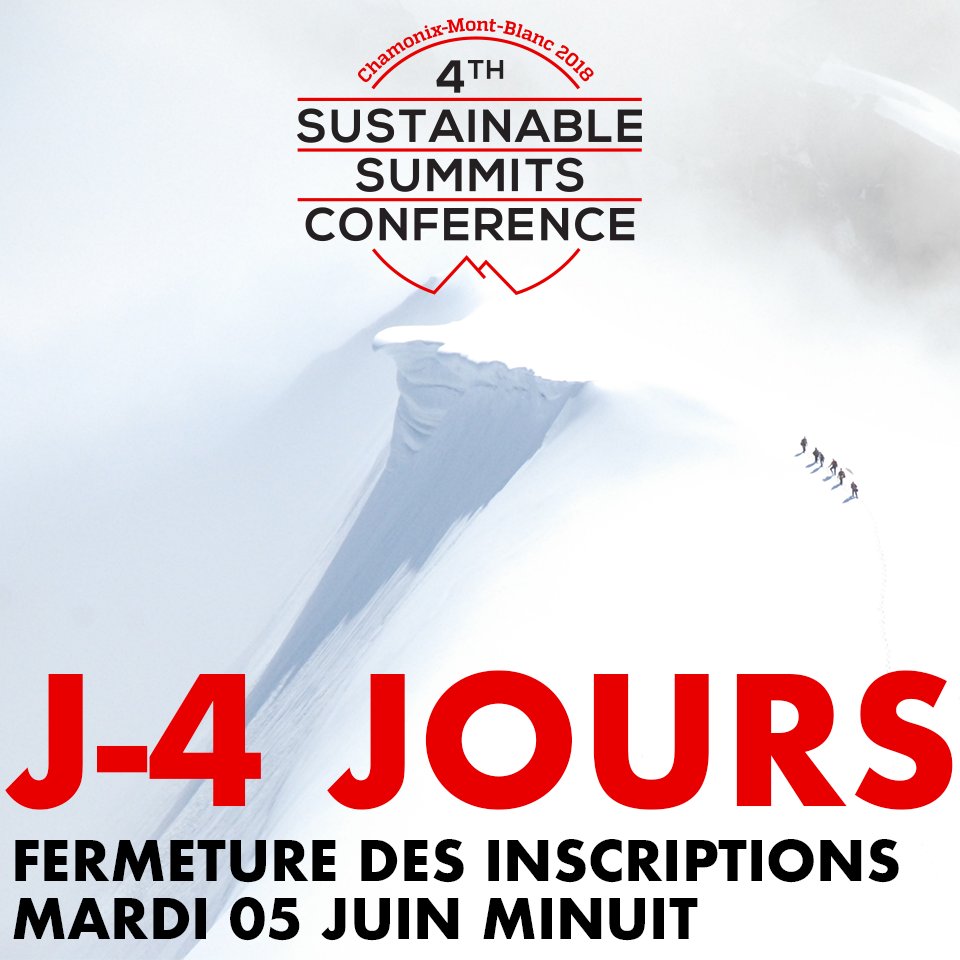 Last chance! 😎 Fermeture imminente des inscriptions pour la Sustainable Summits Conference 2K18. 3 jour d'échanges et de débats autour de l'avenir des Hautes Montagnes du Monde. ⛰️🗻 sustainable-summits2018.org/inscription