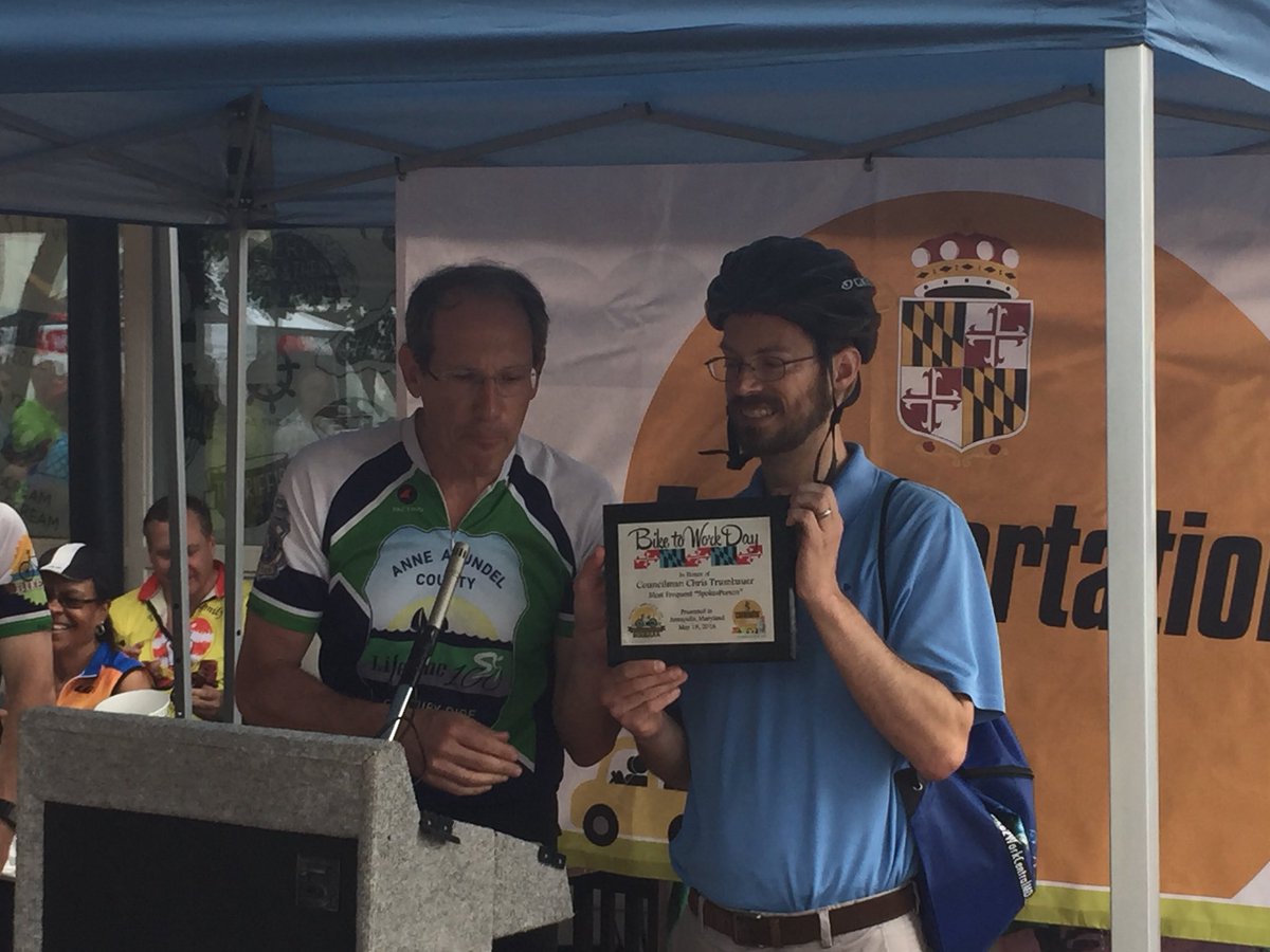 <a href="/ChrisTrumbauer/">Councilman Trumbauer</a> welcomes cyclists 🚴‍♀️ 🚴‍♂️ for Bike to Work Day in downtown Annapolis

...and is recognized for his advocacy and dedication to the cycling 🚲 community by <a href="/Bike_AAA/">BikeAAA</a>