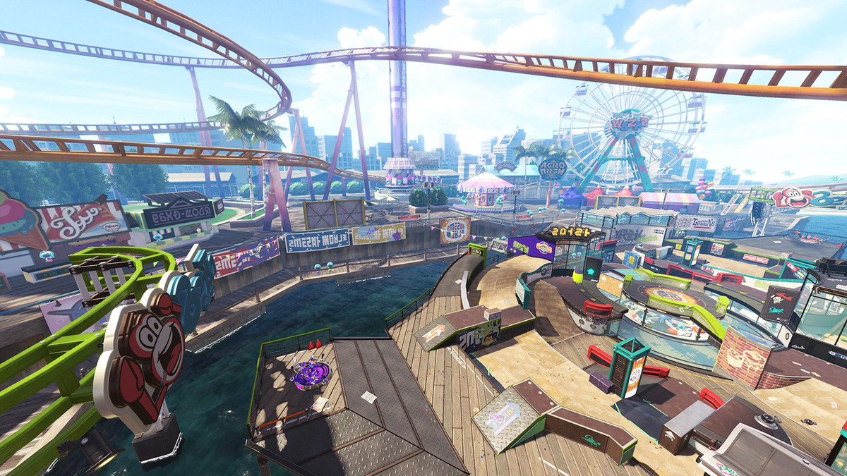 NintendoUKVS's tweet photo. Wahoo World – a brand new stage – and four new weapons have now been added to #Splatoon2! https://t.co/4b46vQU0Fd