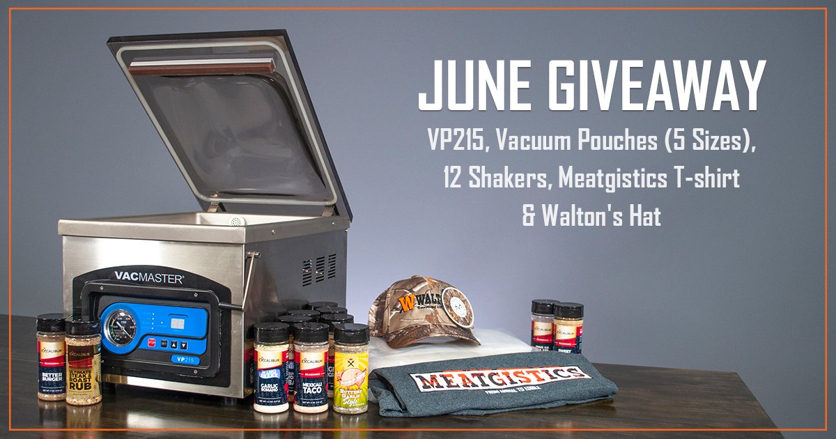 waltonsinc's tweet photo. This giveaway is too good to keep sealed away. 
June's prize package includes:
- VacMaster VP215
- Vacuum Pouches
-12 of our most popular seasoning shakers
- Walton's T-shirt
-  &amp; Walton's hat
Enter to win at https://t.co/ST52aOLnqa
#win  #vacmaster #giveaway #meatgistics https://t.co/oZwbMzA7if