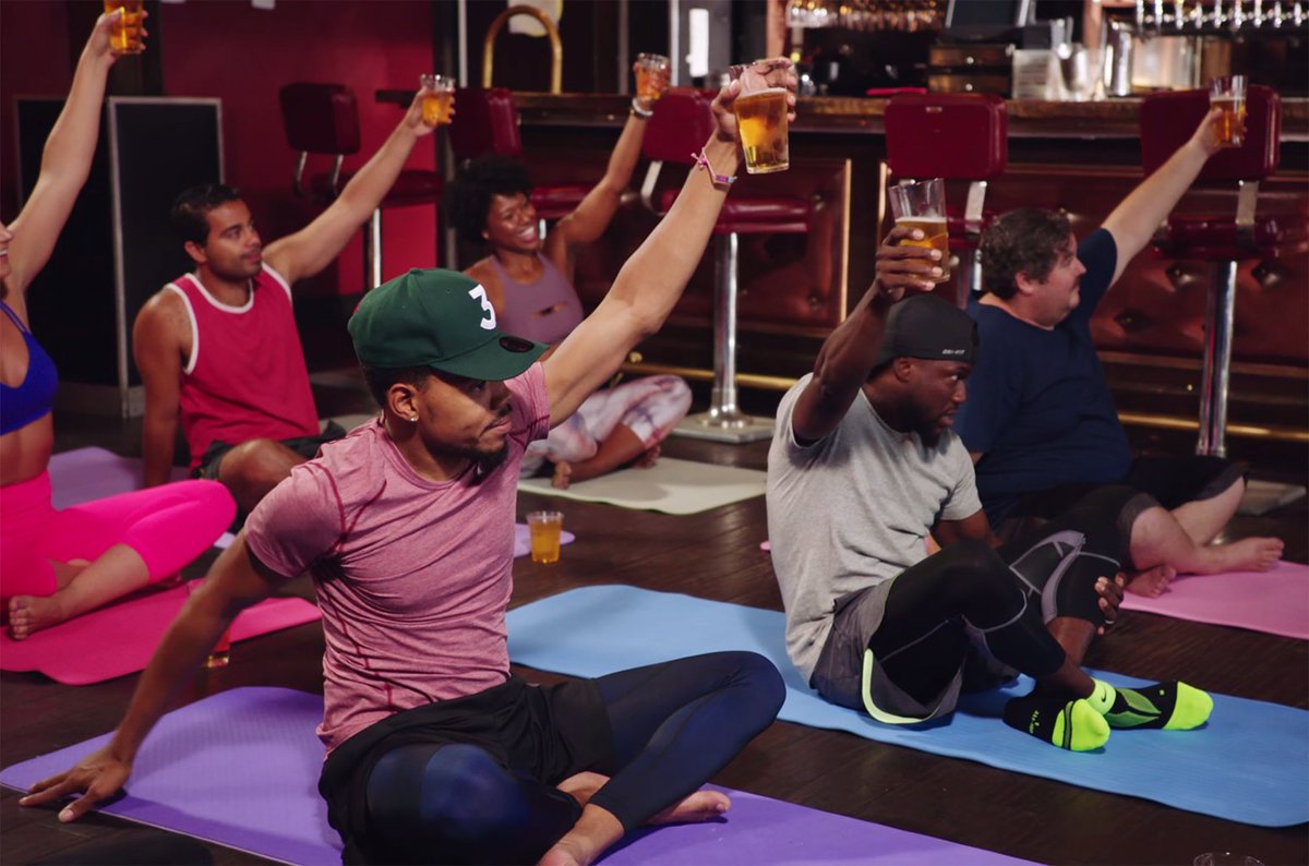 billboard's tweet photo. Chance the Rapper does Beer Yoga with Kevin Hart 😂

"It exists, it's not fake" https://t.co/wMgFlDDNfb https://t.co/G2Xv0IIfZ6