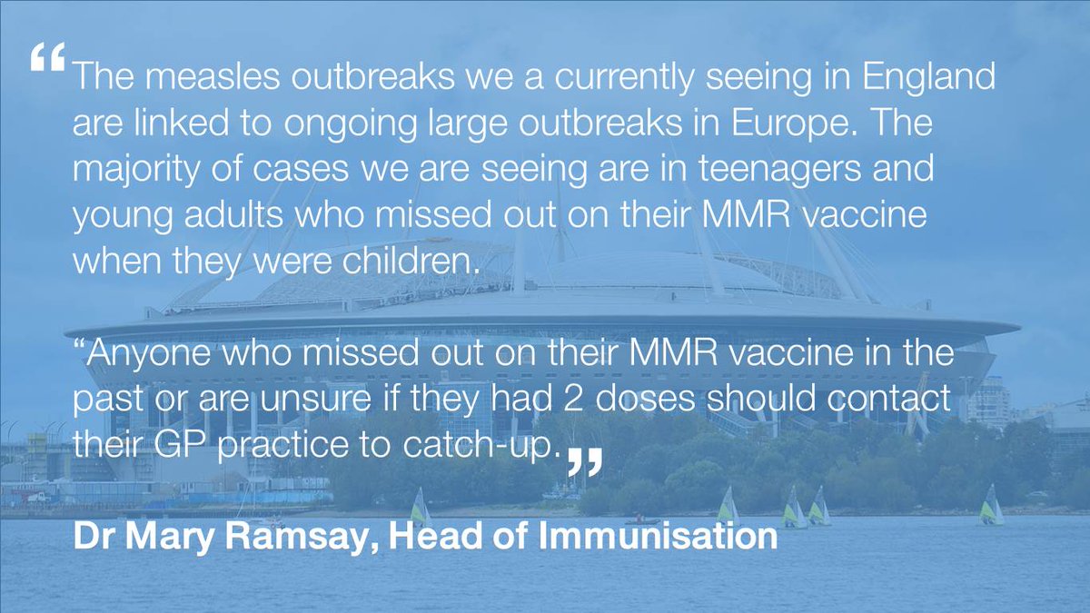 UKHSA's tweet photo. Measles is a highly infectious viral illness that can sometimes lead to serious complications. Fans travelling to Russia for the World Cup should ensure they are up to date with their MMR vaccine because of outbreaks across the continent. More info: https://t.co/OqpGN4nTrL https://t.co/0k30HkbPKD