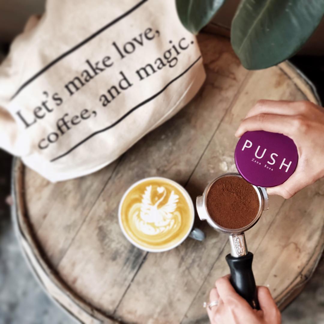 ClckwrkEspresso's tweet photo. Singapore Barista Champion Zenn Soon is ready for the WBC with her personalised PUSH tamper #wbc2018 #roadtoamsterdam #pushtamper #coffeetamper https://t.co/xzxwE0d61d