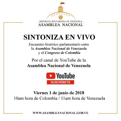 dilasamblea's tweet photo. #01Jun Encuentro histórico entre la Asamblea Nacional y el Congreso de Colombia. https://t.co/a8fP7cM2HJ