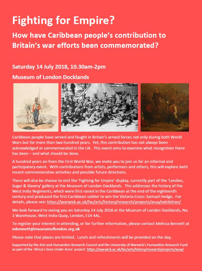 Join us <a href="/MuseumofLondon/">MuseumofLondon</a> on 14 July to consider how Caribbean people's past contribution to Britain's war efforts has - and has not - been remembered: eventbrite.co.uk/e/fighting-for…
