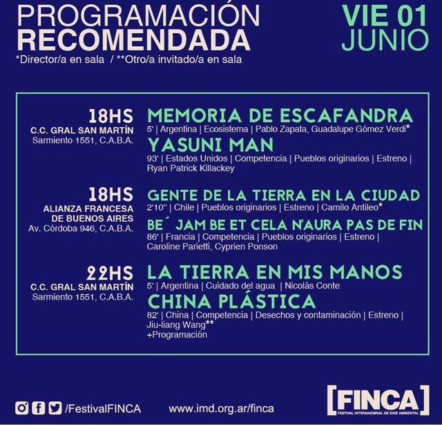 FestivalFINCA's tweet photo. ¿Qué #película vas a ver #hoy? Te compartimos algunas recomendaciones. 
Para ver la programación completa podés ingresar a:
👉🏼 https://t.co/OErt8nmxDj
#AgitemosLasAguas https://t.co/ZZGQkwL9W7