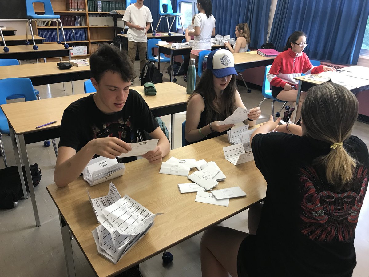 kelly_sergi's tweet photo. Ballots are being counted. My Civics class is passionate about finding out the results...but they’ve been sworn to secrecy until June 8th! @CIVIX_Canada @studentvote @GuelphCVI https://t.co/D5C6pX1nMd
