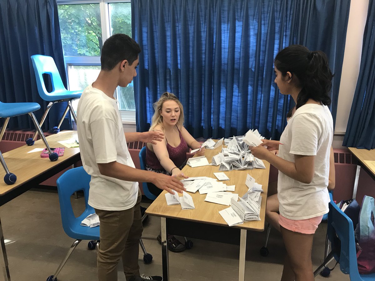 kelly_sergi's tweet photo. Ballots are being counted. My Civics class is passionate about finding out the results...but they’ve been sworn to secrecy until June 8th! @CIVIX_Canada @studentvote @GuelphCVI https://t.co/D5C6pX1nMd