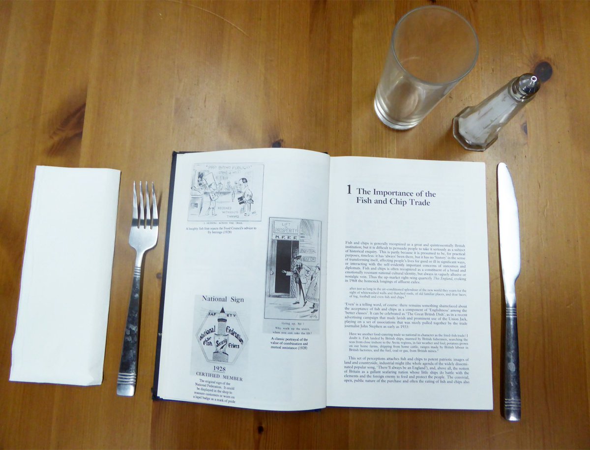 TheLondonLib's tweet photo. It's #NationalFishandChipDay today, so we thought we'd better tuck into this tasty morsel again - "Fish and Chips and the British Working Class 1870-1940" by John Walton. 
Fascinating stuff - as soon as it was open we were rapt. https://t.co/Vl0O4uT7Id