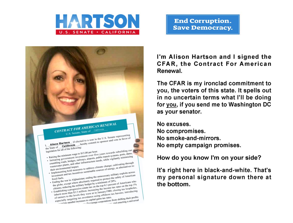 CFAR_2018's tweet photo. Feinstein must go! She's a warmongering neoliberal. Vote this Tuesday for Alison Hartson for U.S. Senate. https://t.co/rIeFVr26Fs @OurVoiceUSA @DemSocialists @ourprogressive #UniteProgressive #Election2018 #EnoughIsEnough @progresslabsorg 
Her website: https://t.co/weiS1rI6L2 https://t.co/PYGGn7Wrd7