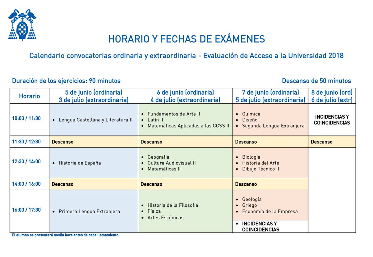 Universidad Alcala Su Twitter Consulta Aqui Los Horarios De Examenes De Las Pruebas De Selectividad Los Dias 5 6 Y 7 De Junio Https T Co F6vfi5lar8 Uah Evau Https T Co O0artuulcq calendario uah