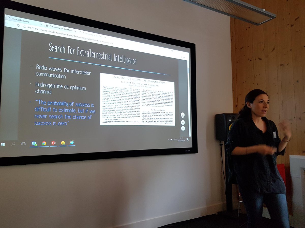 szerszynski's tweet photo. Valentina Marcheselli reading the Search for Extraterrestrial Intelligence as a way of affirming the long-term future of our own technological civilisation. #seti #multiplanetaryfutures @multiplanetary1 https://t.co/1cZJnv41CT