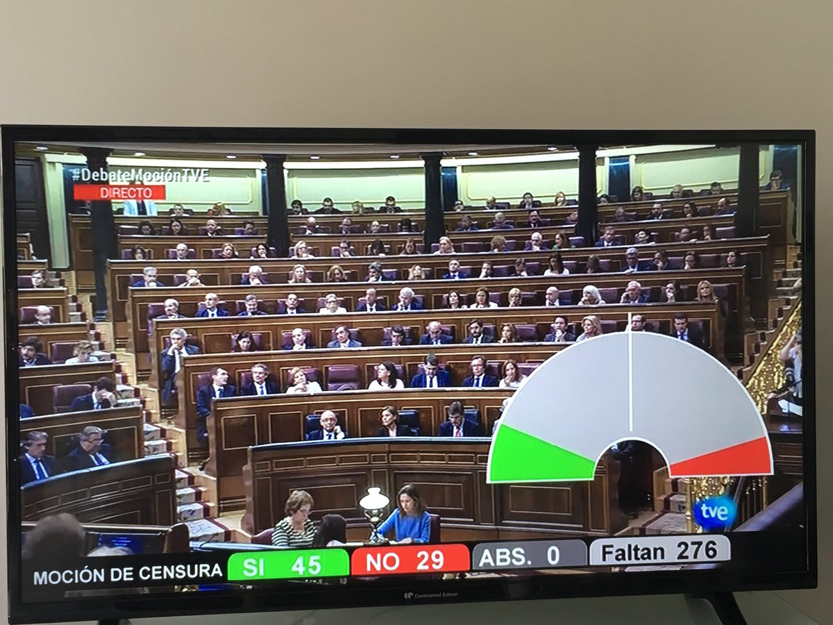 WDProfe's tweet photo. Moment historique en #Espagne   Vote de la motion de censure contre le gouvernement de M. Rajoy en direct sur #TVE #MociónDeCensura #España #PP #PSOE #Podemos #Ciudadanos https://t.co/QSV0gaVRZL