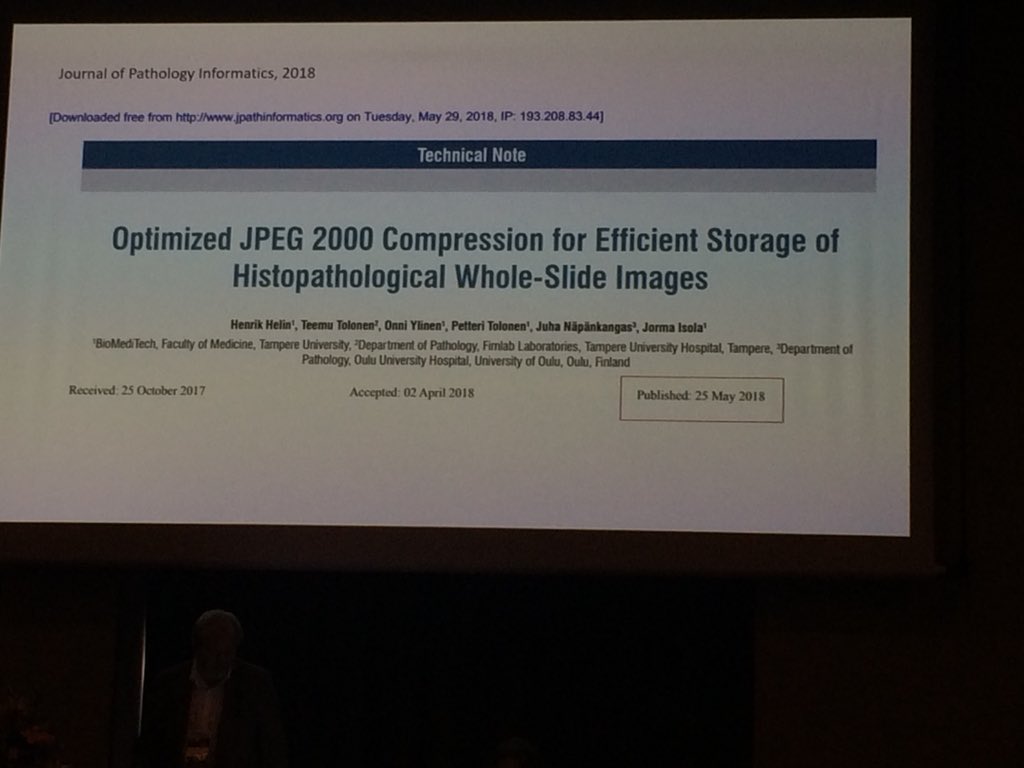 dameisen's tweet photo. #ECDP2018 PS13: Why not JPEG2000 for WSI storage?
Jorma Isola, Professor @ University of Tampere #standardization #digitalPathology https://t.co/AYav0zcmnP