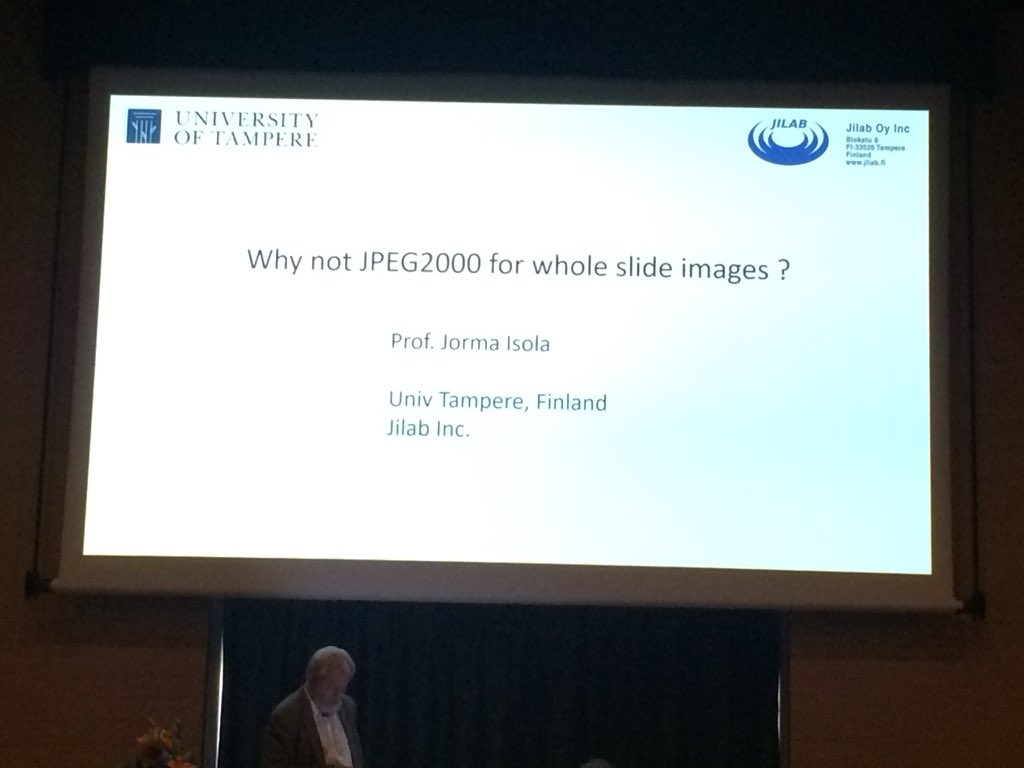 dameisen's tweet photo. #ECDP2018 PS13: Why not JPEG2000 for WSI storage?
Jorma Isola, Professor @ University of Tampere #standardization #digitalPathology https://t.co/AYav0zcmnP