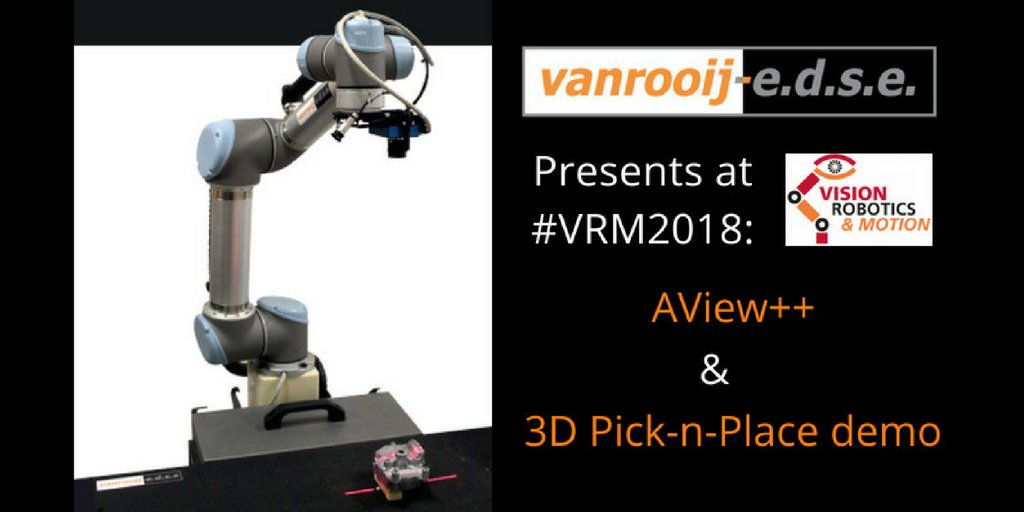 VanRooijEDSE's tweet photo. Next week, 6 and 7 June, @VanRooijEDSE is an exhibitor at Vision, Robotics &amp; Motion 2018 #VRM2018. We demonstrate AView++ and a 3D Pick-n-Place demo at stand number 163. See you there! Read more: https://t.co/xl4KcWLWqA
#machinevision #robotics https://t.co/XeJpIkaiZB