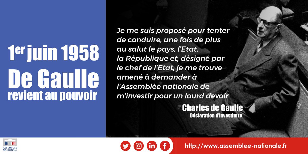 Assemblee Nationale No Twitter Il Y A 60 Ans Charles De Gaulle Se Trouvait Dans L Hemicycle Appele Au Pouvoir Par Le President Coty Il Fut Le Dernier President Du Conseil De La