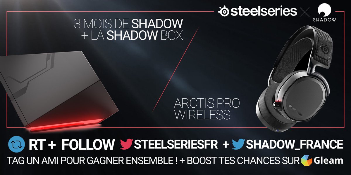 🎁 #JEUCONCOURS 🎁
Remportez le pack #gaming de vos rêves grâce à <a href="/Shadow_France/">Shadow France</a> et <a href="/SteelSeriesFR/">SteelSeries France 🇫🇷</a> ! 🚀 🎮

Pour PARTICIPER :
✅ Follow <a href="/SteelSeriesFR/">SteelSeries France 🇫🇷</a>
✅ Follow <a href="/Shadow_France/">Shadow France</a>
✅ Boostez vos chances avec <a href="/gleamapp/">Gleam</a> ! 👉shdw.me/gogleam 👈

🍀GL &amp; HF 🍀
🏁TAS : 08/06/18