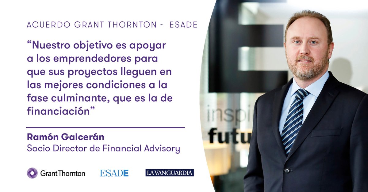 'La firma de servicios de #Auditoría, #Consultoría y asesoramiento #Fiscal, #Legal y #Financiero, Grant Thornton, orientará a los #emprendedores de <a href="/ESADEAlumni/">Esade Alumni</a>, la red de antiguos alumnos de @ESADE' 
Vía <a href="/LaVanguardia/">La Vanguardia</a>
ow.ly/DEWR30kgwUk