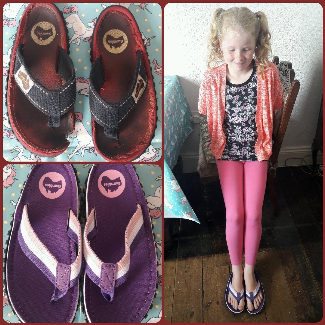 moloveschips's tweet photo. @GumbiesUK my daughter has finally given up her favourite 'flippance's' for a new pair of gumbies! Look at the state of the old ones! https://t.co/wcffrBS6AZ