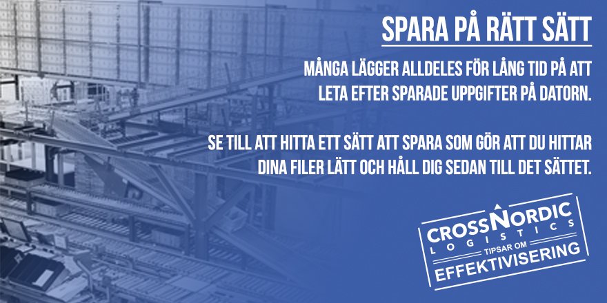 Spara dina filer på ett sådant sätt som gör att du hittar dem lätt. På alla kontor läggs det alldeles för mycket tid på att leta reda på sparade filer som man inte hittar. Skapa ett sätt att spara att det är lätt att söka efter dem är veckans tips. #tips #ehandel #spara