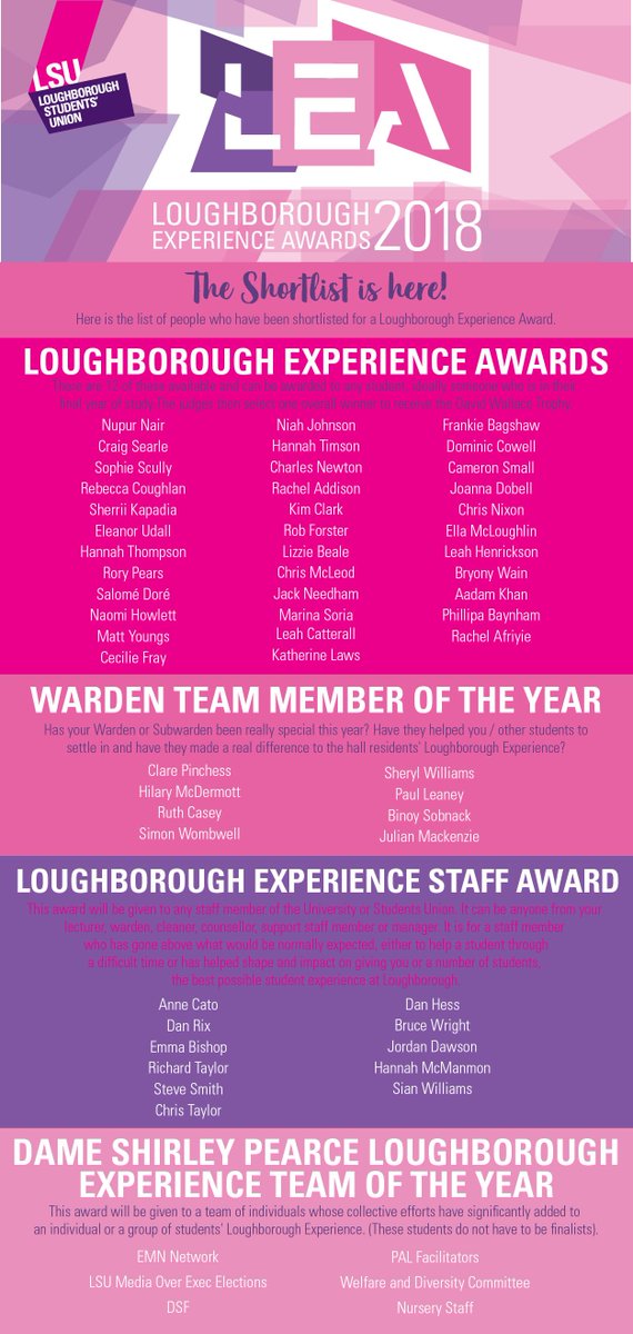 LSU_President's tweet photo. The shortlist for the LEAs is out, well done and thank you to all those nominated, especially those who have made the list!

https://t.co/4j4AST6LFj https://t.co/EqKvgxDwmP