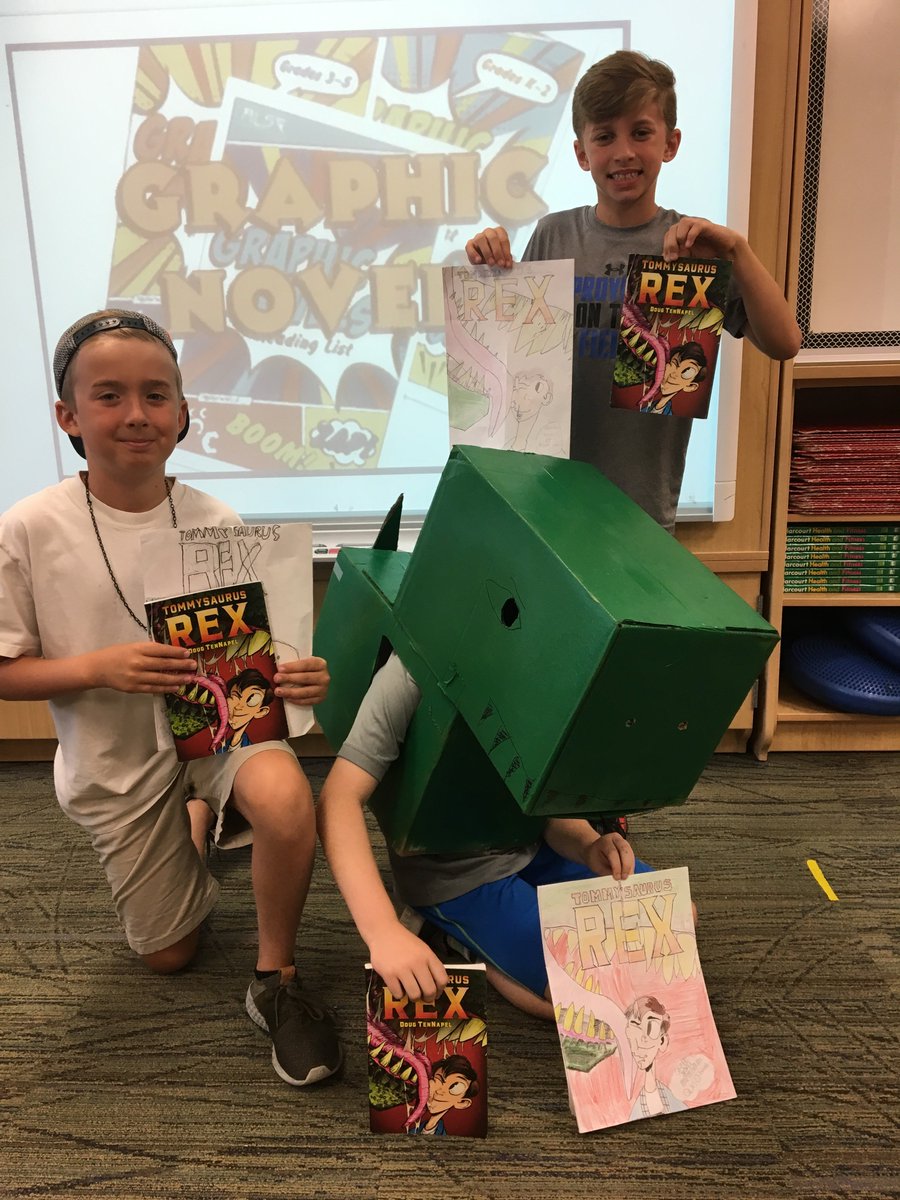 GoofTroopGang's tweet photo. Celebrating the last full day of school with Comicon! 4A dressed as a character from their graphic novel and invited guests to come check out the hidden gems inside their comic creations. https://t.co/8dSRJeXjIk