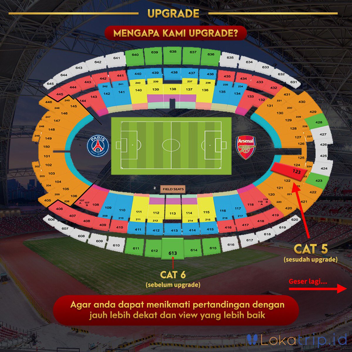 Lokatripid's tweet photo. BOOOOOOOOOOOOOM !!!!!!!!!
KEJUTAN PERTAMA 
Tiket pertandingan Arsenal vs PSG Anda kami telah upgrade, dari CAT 6 (Tribun Atas) menjadi CAT 5 (CurvaTribun Bawah).
Book now:
https://t.co/y5TOmJ3ywt
More info:
Instagram / Line/ twitter : @lokatripid
E-mail : info@lokatrip.id https://t.co/7IamQQlwwg