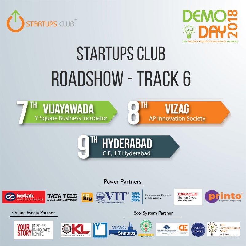 YSEcosystem's tweet photo. Just 1 week to go..!! #Roadshow Track 6 is now heading South of India. Covering #Vizag, #Vijayawada, and #Hyderabad starting off from 7th June 2018
Presenting India's #WidestStartupChallenge
Visit: https://t.co/XgHGbMyoK7 for more Details #29States7UnionTerritories #StartupsClub https://t.co/Qm4SzH5ON4