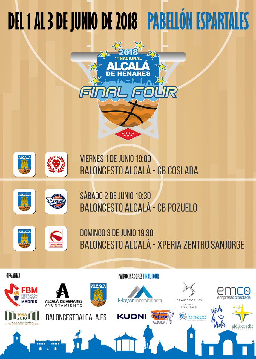 cbalcala's tweet photo. Unas horas para que arranque la Final Four. ¡Os esperamos a todos en Espartales! #vamosalcala #factorcancha 💙💪🏀 https://t.co/Ppd67wUvel