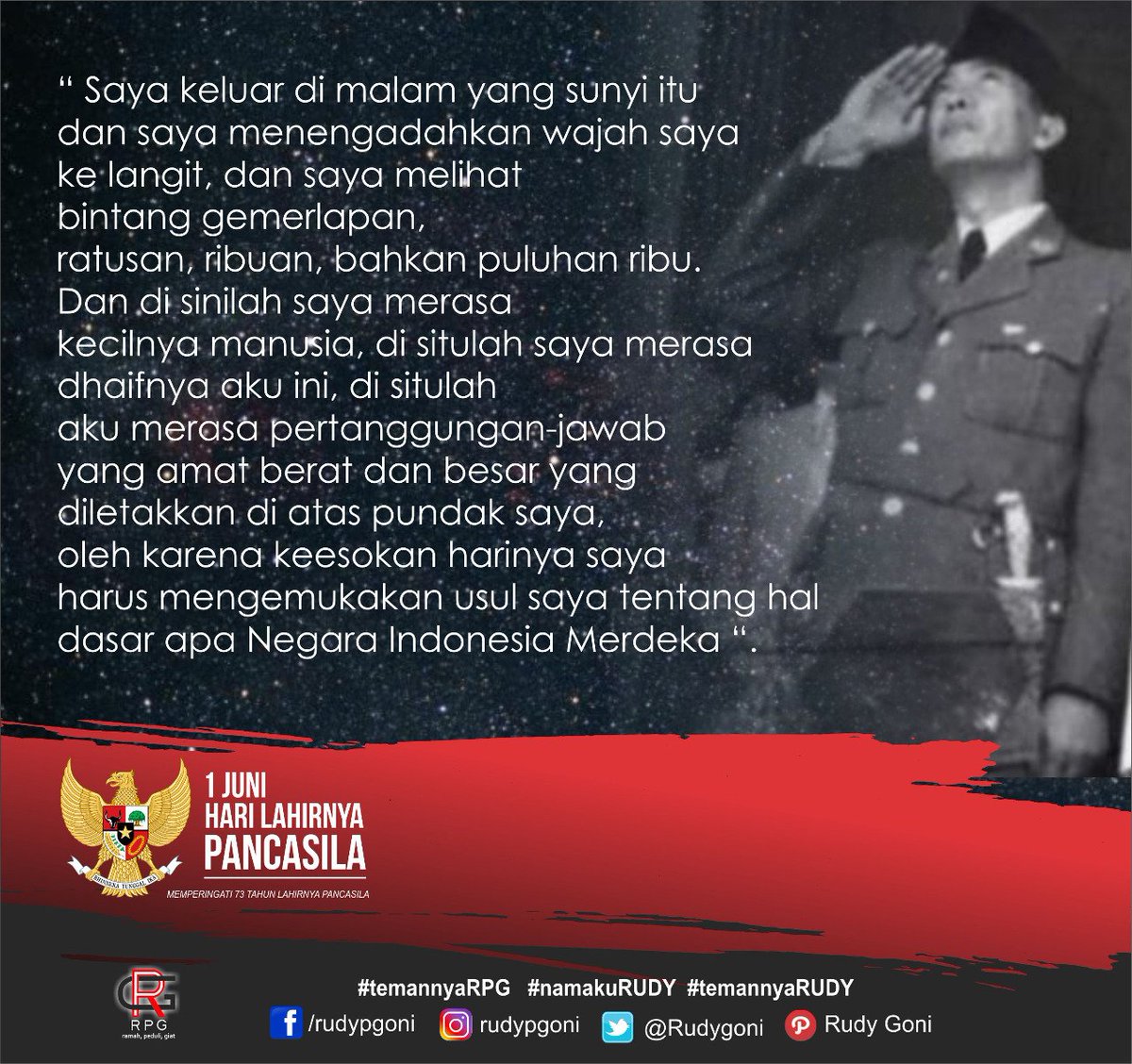 kawanNaRUDY's tweet photo. Selamat Memperingati Hari Lahirnya PANCASILA
#KitaPancasila
#PancasilaZamanNow
#JuniBulanBungKarno
#TemannyaRudyGoniPancasila https://t.co/BauafwYJPe